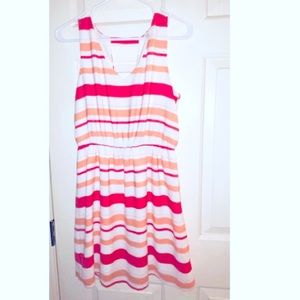 Pink Owl Apparel Striped Orange,Pink & White Dress